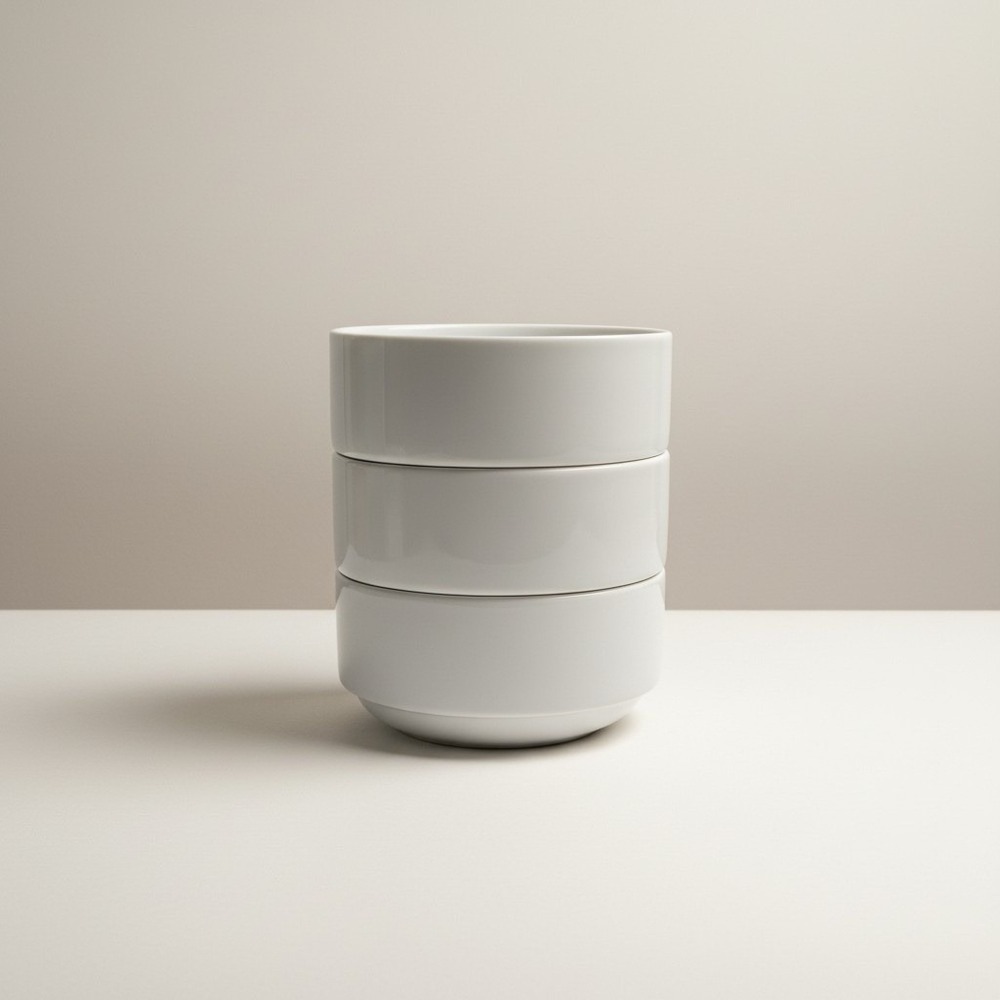 Crate & Barrel Martin Hunt White Stacking Bowls Set of 3 Made Sri Lanka